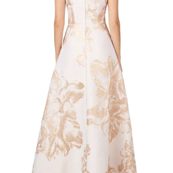 Kay Unger Long Sleeveless Formal Floral Jumpsuit – Rare Champagne Color - Picture 3 of 4